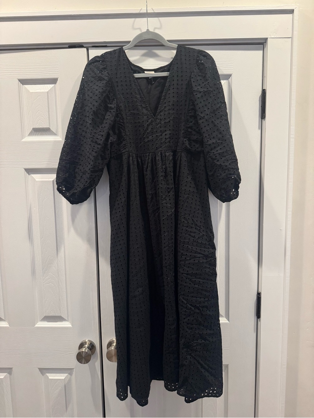 Black Eyelet Puff-Sleeve Dress